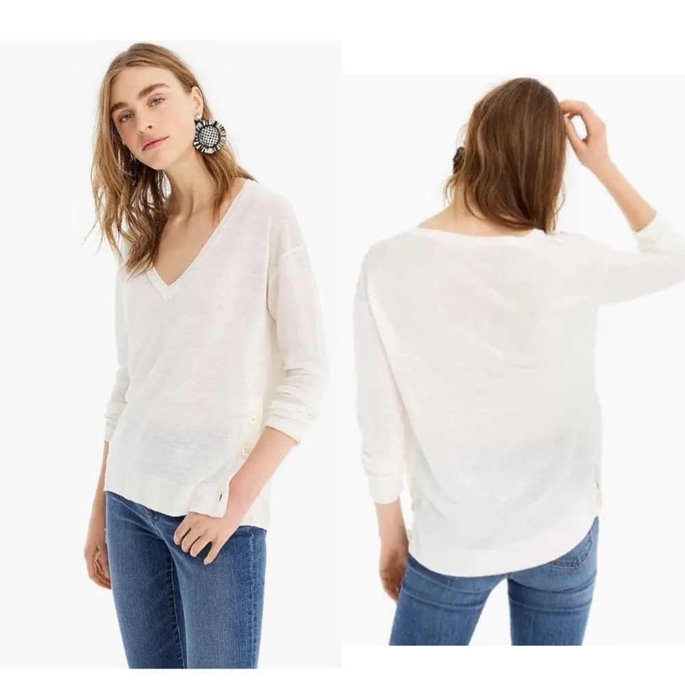 NWT J. Crew Linen Blend Ivory Long Sleeve Top Sz S